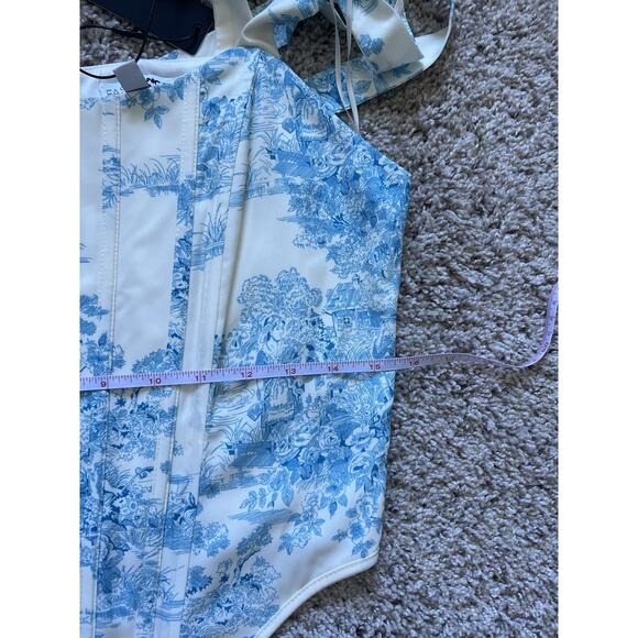 New Fashion Nova Corset Women's Large Bustier Tie Strap Basque Waist Toile Print - Picture 5 of 6
